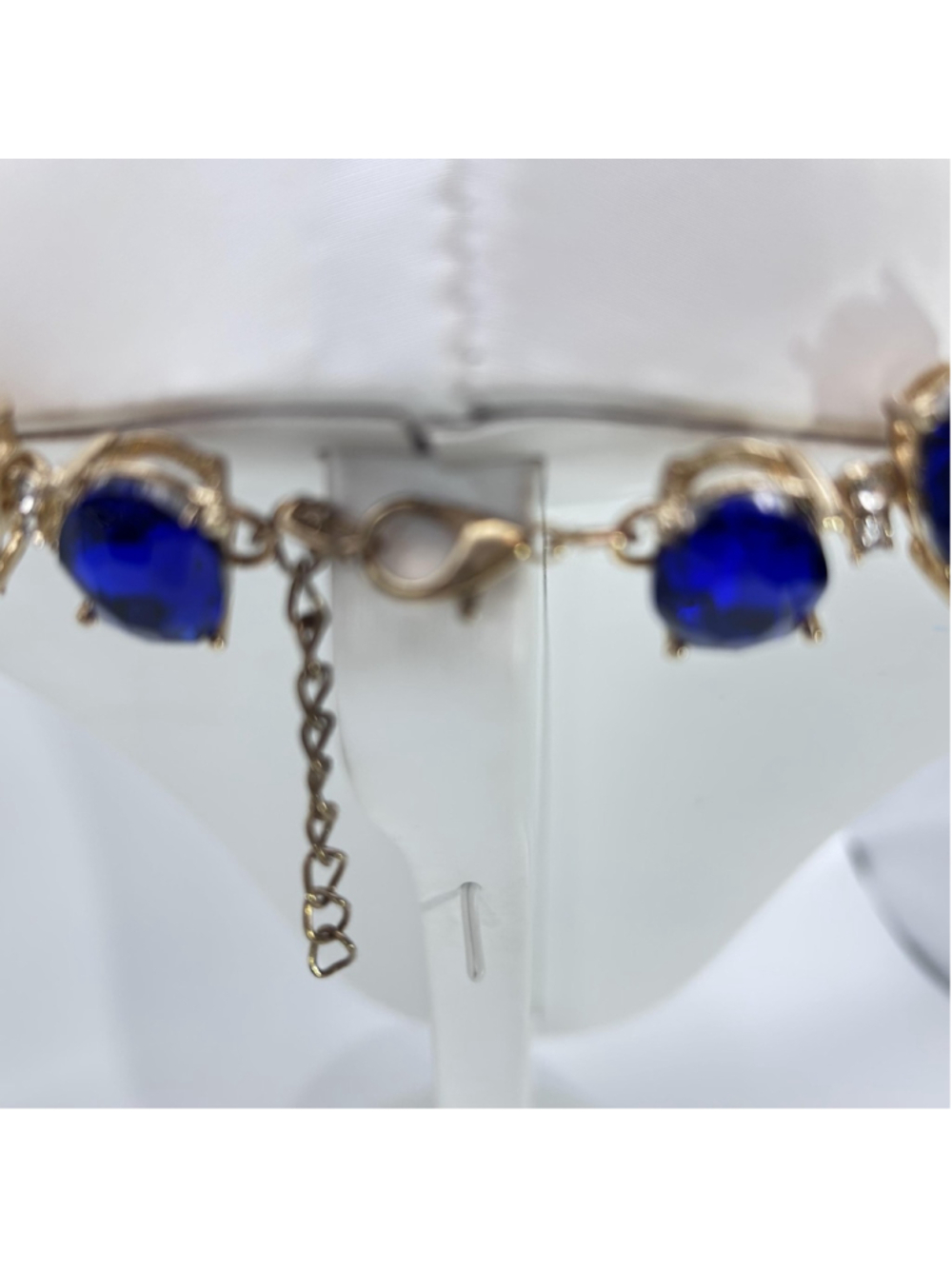 VTG Blue Rhinestone Statement Bib Necklace Gold Tone Crystal Prom Wedding Formal - Picture 5 of 12